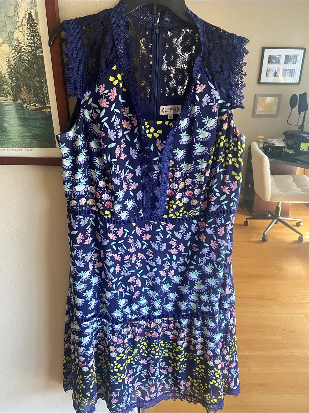Nanette Floral Lace-Trim Navy Summer Dress